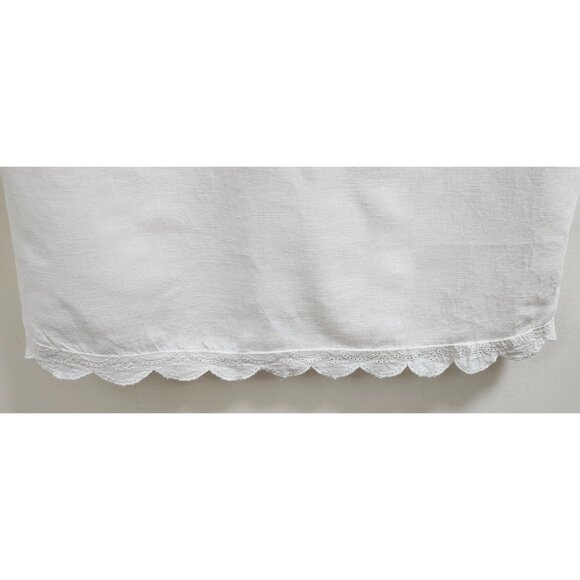 Sézane White Linen Embroidered Dress Size 40 Eyelet Ruffle Trim Mini Tunic Boho - Picture 7 of 12